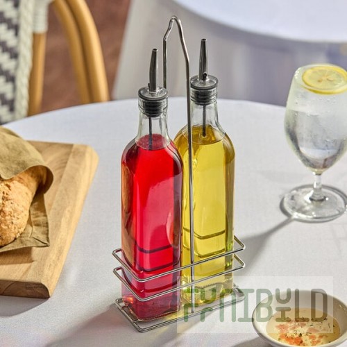 Choice 16 oz. 3 Piece Oil & Vinegar Cruet Set with Rack