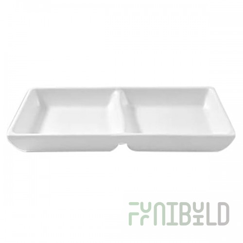 Elite Global Solutions JW521 Zen 4 oz. White Two Compartment Melamine Sauce Dish - 6/Case