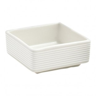 Front of the House Spiral 3 oz. Eurowhite Square Ribbed Porcelain Ramekin - 12/Case Front of the House Spiral 3 oz. Eurowhite Square Ribbed Porcelain Ramekin - 12/Case