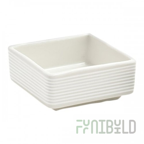 Front of the House Spiral 3 oz. Eurowhite Square Ribbed Porcelain Ramekin - 12/Case