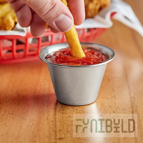 TableCraft 3 oz. Tall Round Flared Rim Stainless Steel Sauce Cup - 240010