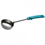 Vollrath 61170 4 oz. Black Perforated Round Stainless Steel Spoodle® Portion Spoon with Grip 'N Serve® Handle