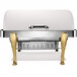 Bon Chef 19040-BIANCO Elite Rectangle 8 Qt. Dripless Bianco Finish with Brass Accents Roll Top Chafer with Roman Legs