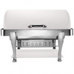 Bon Chef 19040-BIANCO Elite Rectangle 8 Qt. Dripless Bianco Finish with Brass Accents Roll Top Chafer with Roman Legs