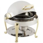 Bon Chef 19040-BIANCO Elite Rectangle 8 Qt. Dripless Bianco Finish with Brass Accents Roll Top Chafer with Roman Legs
