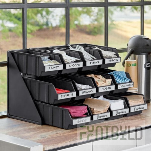 Choice Black 3-Tier Self-Serve Organizer Set with 12 Bins and 2 Label Sheets