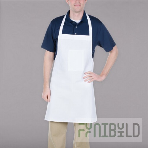 Chef Revival White Poly-Cotton Customizable Bib Apron with 1 Pocket - 38