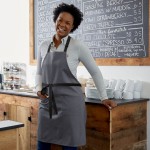 Choice Gray Poly-Cotton Adjustable Bib Apron with 2 Pockets and Black Webbing Accents - 32