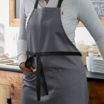 Choice Gray Poly-Cotton Adjustable Bib Apron with 2 Pockets and Black Webbing Accents - 32