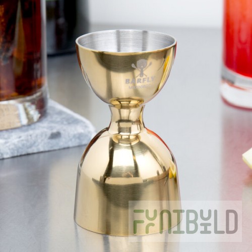 Barfly® M37006GD 1 oz. & 2 oz. Gold-Plated Heavy-Duty Straight Rim Bell Jigger