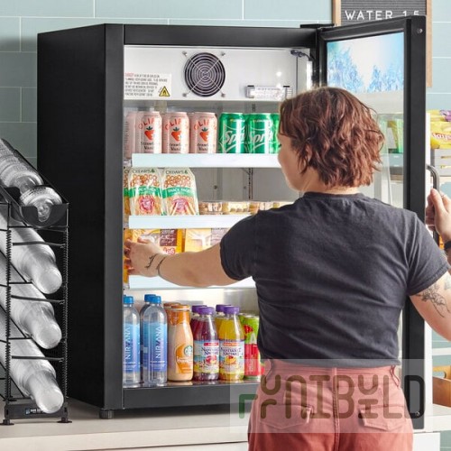Avantco CRM-7-HC Black Countertop Display Refrigerator with Swing Door - 4.1 Cu. Ft.