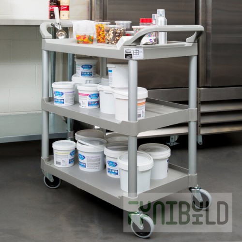 Rubbermaid® FG342488PLAT Platinum Three Shelf Utility Cart / Bus Cart 33 x 18 x 37 (FG342488PLAT)