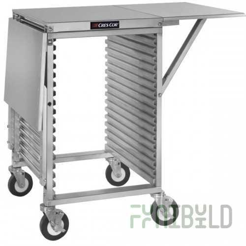 Cres Cor 278-PT-1818-DS 18 Pan End Load Half Height Aluminum Bun / Sheet Pan Rack / Mobile Work Station with Corrugated Sidewalls, Stainless Steel Top, and Drop Shelves - Assembled