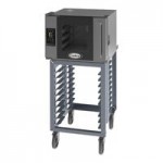Cadco Bakerlux Station BLS-4HLD-2 Double Stacked 4-Shelf Half Size Heavy-Duty Digital Countertop Convection Ovens with LED Control Panels and Stand - 208-240V Cadco Bakerlux Station BLS-4HLD-2 Double Stacked 4-Shelf Half Size Heavy-Duty Digital Countertop Convection Ovens with LED Control Panels and Stand - 208-240V