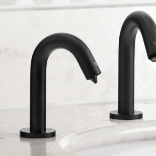 Waterloo 33.8 fl. oz. (1,000 mL) Automatic Deck-Mounted Short Matte Black Soap Dispenser with Foam Spout Waterloo 33.8 fl. oz. (1,000 mL) Automatic Deck-Mounted Short Matte Black Soap Dispenser with Foam Spout