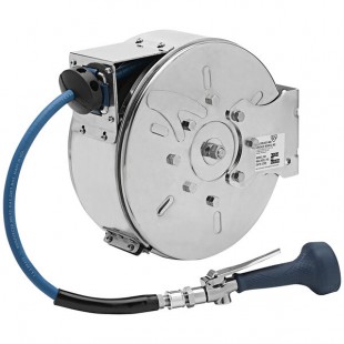 T&S B-7122-C08H 30' Enclosed Stainless Steel Hose Reel with JeTSpray Hi-Flow Spray Valve