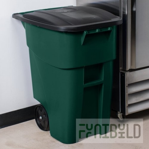 Rubbermaid® 1829411 50 Gallon Green Wheeled Rectangular Trash Can with Lid