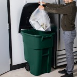 Rubbermaid® 1829411 50 Gallon Green Wheeled Rectangular Trash Can with Lid Rubbermaid® 1829411 50 Gallon Green Wheeled Rectangular Trash Can with Lid