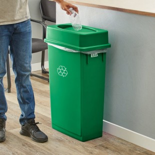 Lavex 23 Gallon Green Slim Rectangular Recycling Bin and Green Drop Shot Lid