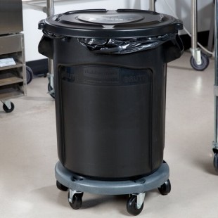 Rubbermaid® BRUTE 20 Gallon Black Executive Round Trash Can with Lid and Dolly Rubbermaid® BRUTE 20 Gallon Black Executive Round Trash Can with Lid and Dolly