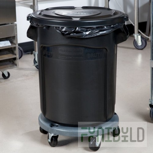 Rubbermaid® BRUTE 20 Gallon Black Executive Round Trash Can with Lid and Dolly