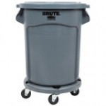Rubbermaid® BRUTE 20 Gallon Black Executive Round Trash Can with Lid and Dolly