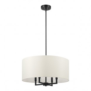 Globe Modern Farmhouse Matte Black / Beige Fabric Chandelier - 120V, 60W Globe Modern Farmhouse Matte Black / Beige Fabric Chandelier - 120V, 60W