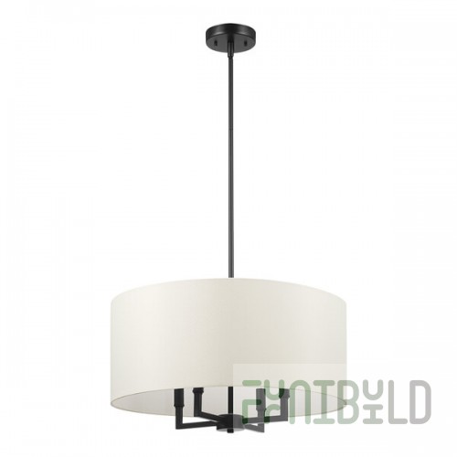 Globe Modern Farmhouse Matte Black / Beige Fabric Chandelier - 120V, 60W