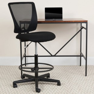 Flash Furniture GO-2100-GG Mid-Back Black Mesh Drafting Chair with Foot Ring