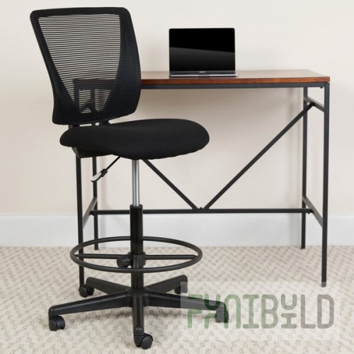 Flash Furniture GO-2100-GG Mid-Back Black Mesh Drafting Chair with Foot Ring