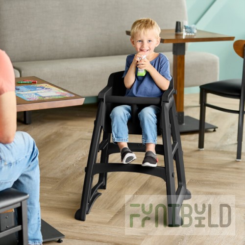 Rubbermaid® FG781408BLA Black Sturdy Chair Restaurant High Chair without Wheels (Ready to Assemble)