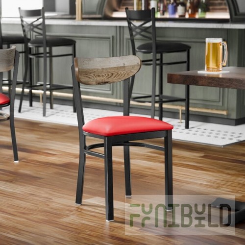 Lancaster Table & Seating Boomerang Black Finish Chair with Red Vinyl Seat and Driftwood Back