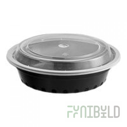 Pactiv Newspring NC723B 24 oz. Black VERSAtainer Round Microwavable Container with Lid - 150/Case