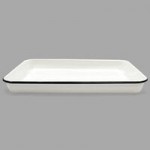 TableCraft 80016 Enamelware 56 oz. Black and Cream White Rolled Rim Round Round Bowl