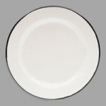 TableCraft 80016 Enamelware 56 oz. Black and Cream White Rolled Rim Round Round Bowl