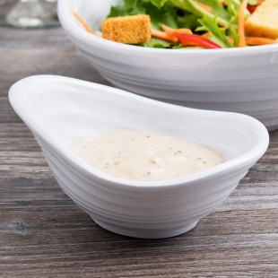 Elite Global Solutions DS45-W Swirl 4 oz. White Oblong Melamine Sauce Dish - 6/Case