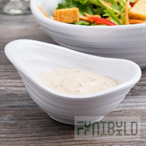 Elite Global Solutions DS45-W Swirl 4 oz. White Oblong Melamine Sauce Dish - 6/Case