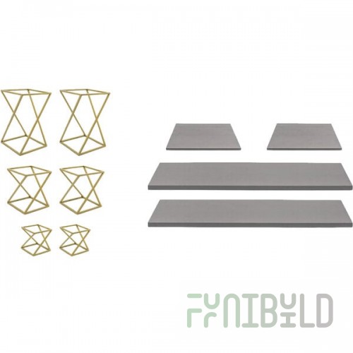 Front of the House Twist 10-Piece Matte Brass Stainless Steel Riser Set with Smoke Bamboo Buffet Boards