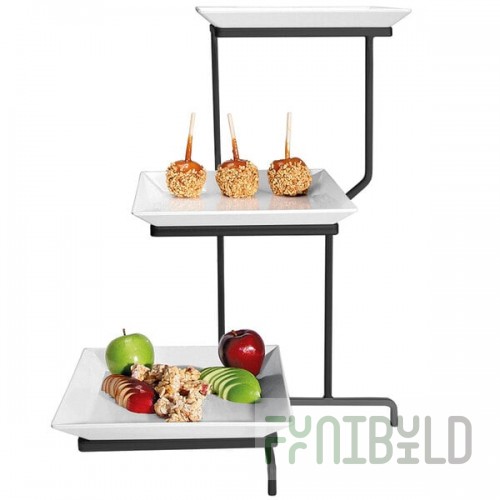 Cal-Mil PP2301-13 Prestige Black Three Tier Incline Display with Square Porcelain Plates - 16