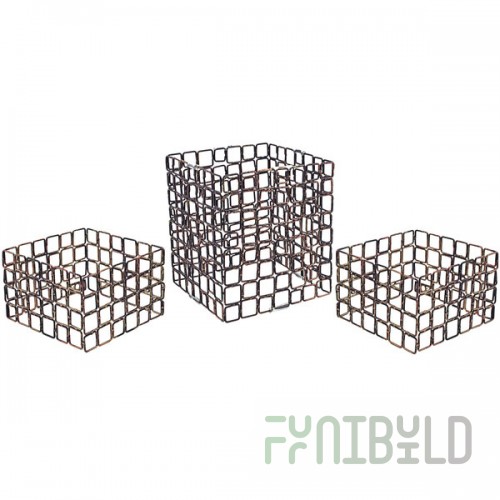 Front of the House Coppered Link 3-Piece Hand-Painted Fused Iron Square Riser Set