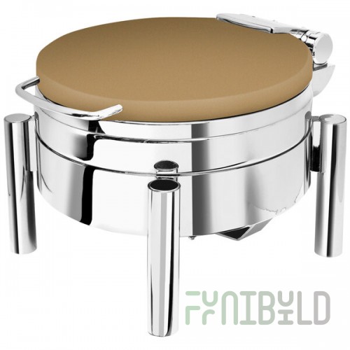 Eastern Tabletop 3978SRZ Jazz Swing 6 Qt. Bronze Coated Stainless Steel Round Chafer with Pillar'd Stand and Hinged Dome Cover