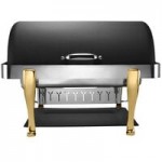 Bon Chef 19040 Elite Rectangle 8 Qt. Dripless Stainless Steel with Brass Accents Roll Top Chafer with Roman Legs