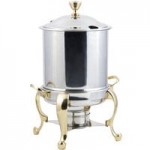 Bon Chef 19040 Elite Rectangle 8 Qt. Dripless Stainless Steel with Brass Accents Roll Top Chafer with Roman Legs