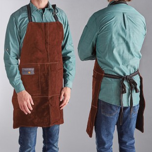 Outset® F240 Brown Suede Leather Adjustable Grill / BBQ Bib Apron with Flame-Retardant Inner Lining - 30 Outset® F240 Brown Suede Leather Adjustable Grill / BBQ Bib Apron with Flame-Retardant Inner Lining - 30