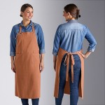 Acopa Ashville Cinnamon Linen Adjustable Bib Apron with 3 Pockets - 34
