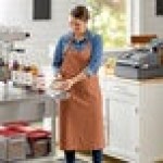 Acopa Ashville Cinnamon Linen Adjustable Bib Apron with 3 Pockets - 34