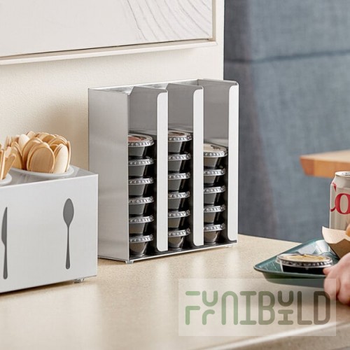 ServSense Adjustable 3-Section Stainless Steel Wall-Mount / Countertop 1.5 - 5.5 oz. Portion Cup / Lid Organizer