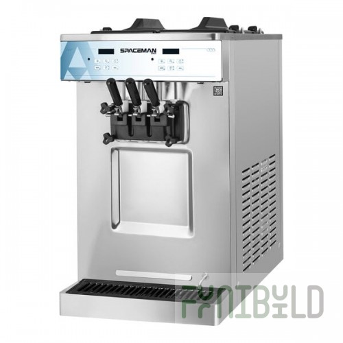 Spaceman 6235A-C Pressurized Dual Flavor Twin Twist Countertop Soft Serve Ice Cream Machine with 2 Hoppers and 3 Dispensers - 208-230V