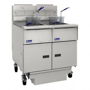 Pitco® SG14-2FD Solstice 2 Unit Natural Gas Stainless Steel Floor Fryer with (2) 40-50 lb. Frypots and Filter Drawer - 110,000 BTU