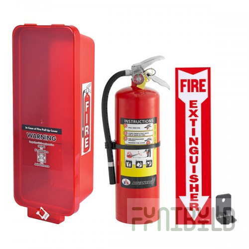 Badger Advantage ADV-10 10 lb. Dry Chemical Untagged Rechargeable Fire Extinguisher, Cato Warrior Red Plastic Cabinet with Red Pull Cover, and Adhesive Label
